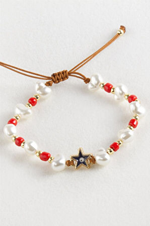 Deniz Yıldızı Boncuk İnci Makrome İp Bileklik