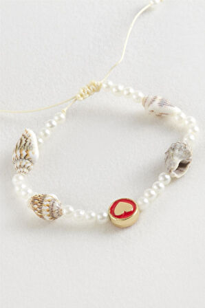 Kalp Deniz Kabuğu İnci Makrome İp Bileklik