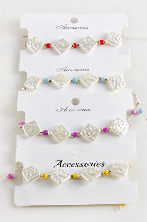 Baklava Boncuk İnci Makrome İp Bileklik