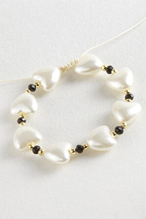 Kalp İnci Kristal Makrome İp Bileklik