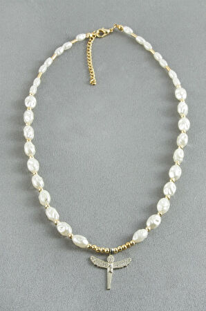 Zirkon Taşlı İnci Kolye