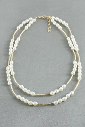 Oval İnci İkili Kolye