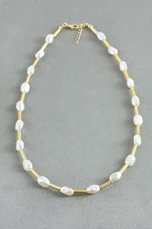 Oval Metal İnci Kolye