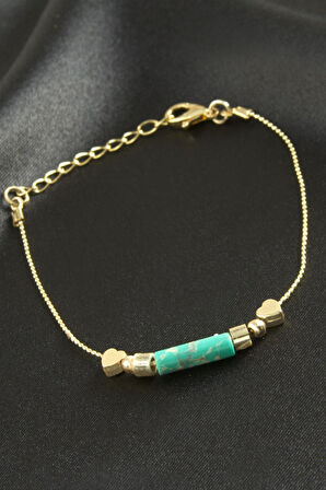 Kalp Turkuaz Taşlı Bileklik