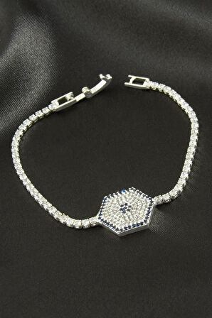 Altıgen Zirkon Taşlı Çocuk Bileklik 16 cm