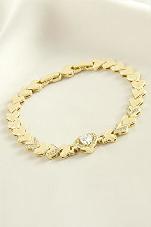 Xuping Kalp Zirkon Taşlı Lüks Çelik Bileklik