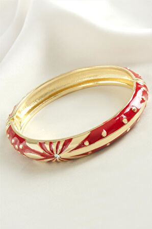 Çiçek İşlemeli Mineli Kelepçe Bileklik