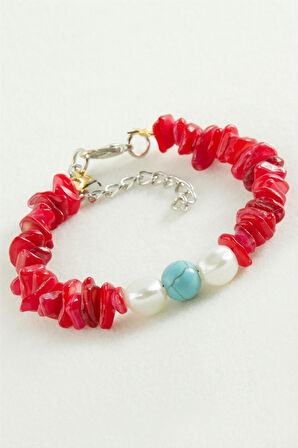 Mercan Kırık Doğaltaşlı Bileklik