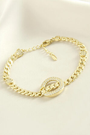 Xuping Yuvarlak Zirkon Taşlı Lüks Çelik Bileklik