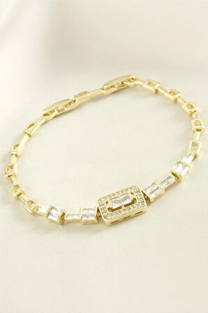 Xuping Dikdörtgen Baget Taşlı Lüks Çelik Bileklik