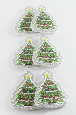6 Adet Çaç Ağacı Simli Yılbaşı Ağaç Süsü 10 cm