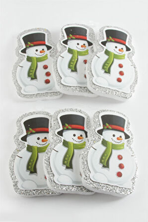 6 Adet Kardan Adam Simli Yılbaşı Ağaç Süsü 10 cm