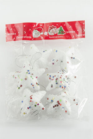 6 Adet Yıldız Yılbaşı Ağaç Süsü 6 cm
