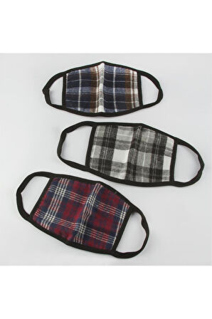 3 Katlı Yıkanabilir Ekose Desenli Genç Maskesi