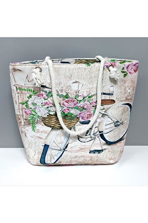 Bisiklet Desenli Plaj Çantası