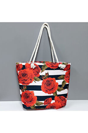 Gül Desenli Plaj Çantası