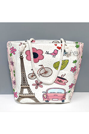 Eyfel Kulesi Desenli Plaj Çantası