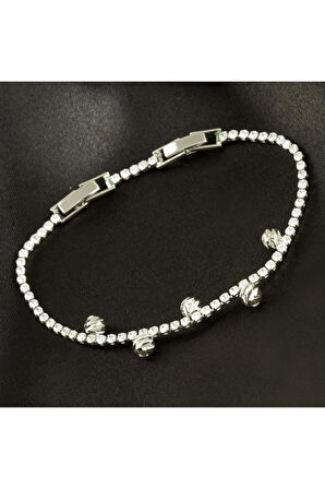 İnce Yuvarlak Tamtur Zirkon Taşlı Lüks Kararmaz Bileklik