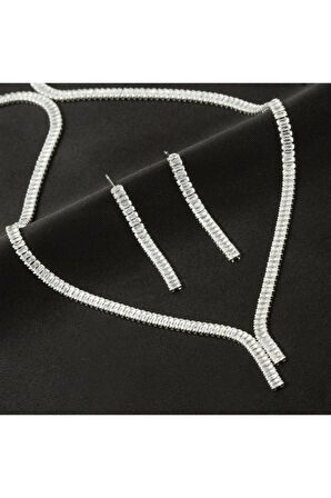 Tamtur Baget Taşlı Lüks Set Kolye 4 mm