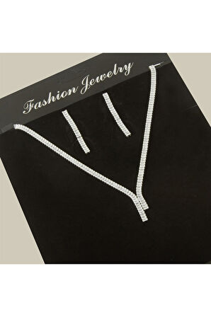 Tamtur Baget Taşlı Lüks Set Kolye 4 mm