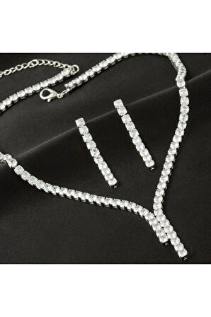 Tamtur Zirkon Taşlı Lüks Set Kolye 4 mm