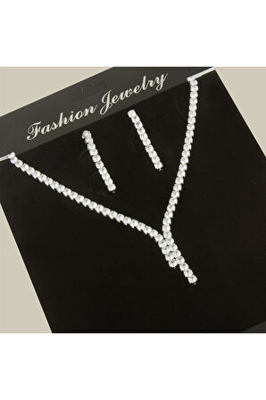 Tamtur Zirkon Taşlı Lüks Set Kolye 4 mm