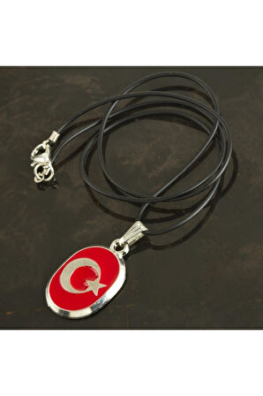 Ay Yıldız Metal Vinlex Deri Kolye