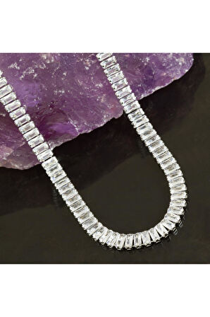 6 mm Baget Taşlı Zirkon Lüks Çelik Kolye