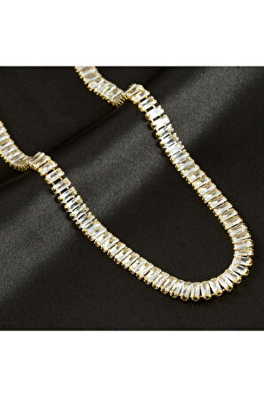 6 mm Baget Taşlı Zirkon Lüks Çelik Kolye