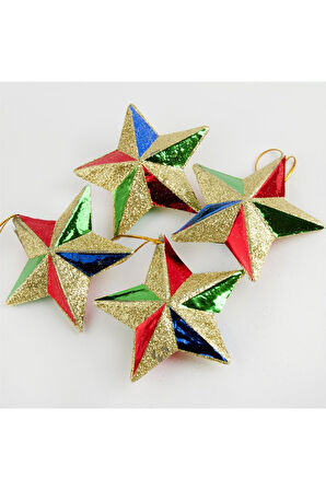 4 Adet Simli Yıldız Yılbaşı Ağaç Süsü 7 cm