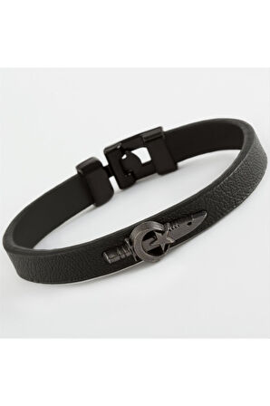 Ay Yıldız Hançer Kaliteli Suni Deri Bileklik