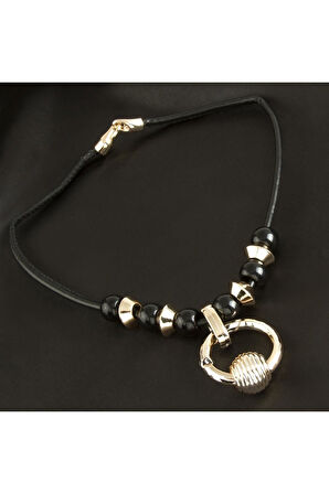 Yuvarlak Boncuk Deri Kolye