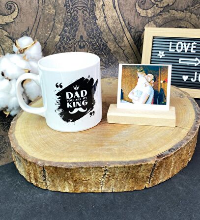 Kral Baba Tasarımlı Kupa Ve Ahşap Fotoğraf Tutucu Set