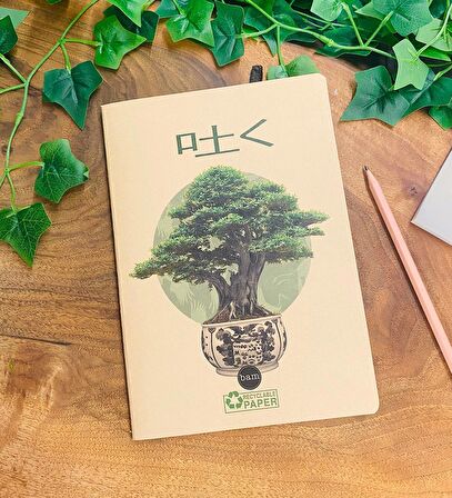 Bonsai Ağacı Art Tasarımlı Geri Dönüşümlü Kraft Defter