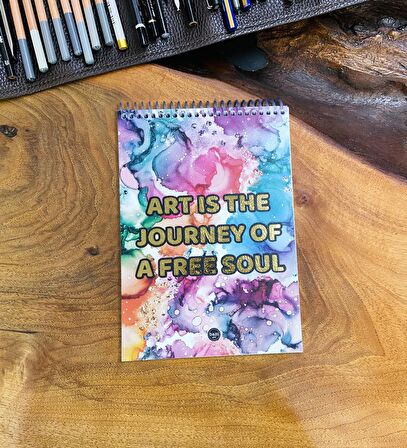 A5 Sketch Book - Eskiz Defteri - Spiralli Tutuş / Grenli Sert Tasarım Kapak