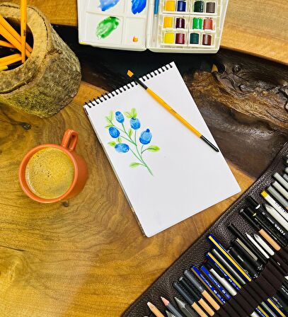 A5 Sketch Book - Eskiz Defteri - Spiralli Tutuş / Grenli Sert Tasarım Kapak