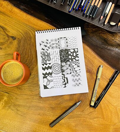 A5 Sketch Book - Eskiz Defteri - Spiralli Tutuş / Grenli Sert Tasarım Kapak