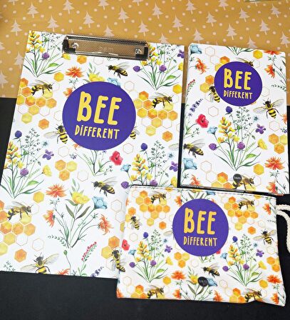 Arı Motto Tasarımlı Defter Kalemlik Ve Sekreterlik Kırtasiye Seti