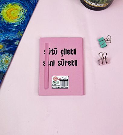 Sütü Çilekli Tasarımlı Sert Kapaklı Mini Defter