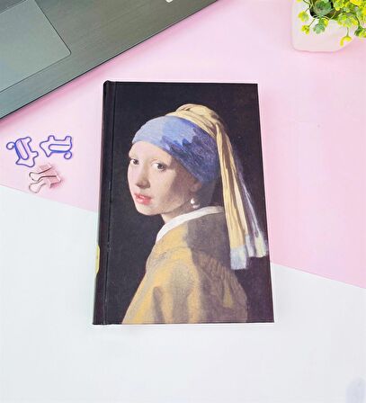 İnci Küpeli Kız Kalın Kitap Görünümlü Defter Ve Bez Çanta Set