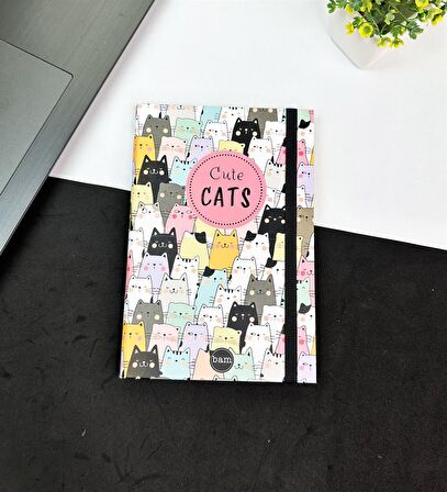 Sevimli Kedi Tasarımlı Lastikli Defter