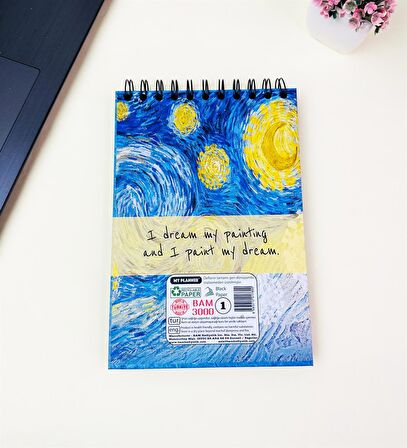 21x14Cm Üstten Spiralli Sketch Book - Eskiz Defteri - Siyah Sayfa - 260 Gr - 56 Yaprak