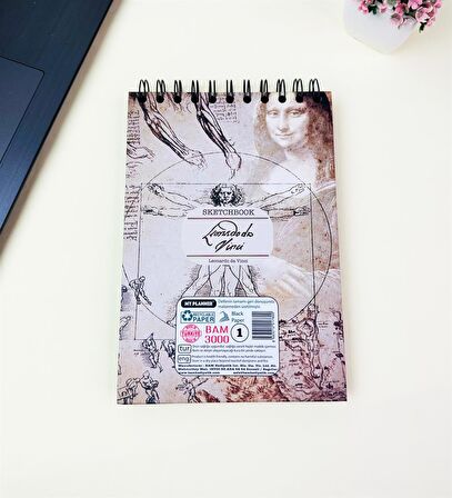 21x14Cm Üstten Spiralli Sketch Book - Eskiz Defteri - Siyah Sayfa - 260 Gr - 56 Yaprak