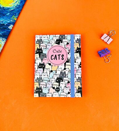 Sevimli Kedi Tasarımlı Sert Kapaklı Mini Defter