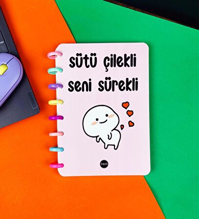 Sütü Çilekli Seni Sürekli Tasarımlı Yeni Nesil Kalp Spiralli Defter