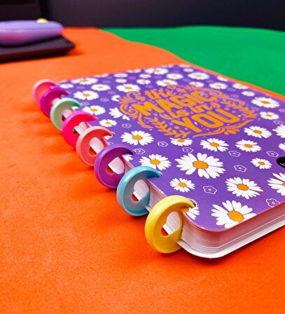 Mor Papatya Tasarımlı Yeni Nesil Kalp Spiralli Defter