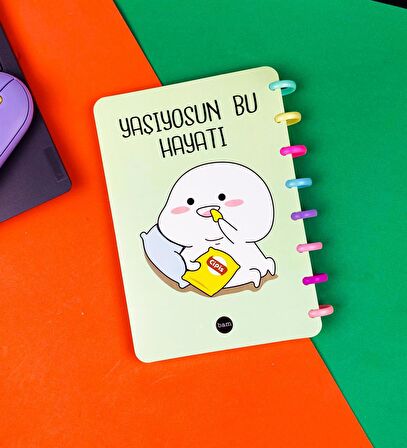 Yaşıyosun Bu Hayatı Tasarımlı Yeni Nesil Kalp Spiralli Defter
