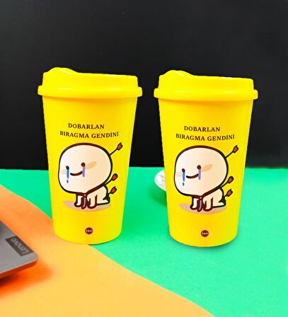 2'Li Motto Tasarımlı Plastik Kahve Bardağı