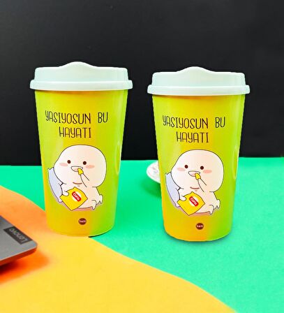2'Li Motto Tasarımlı Plastik Kahve Bardağı