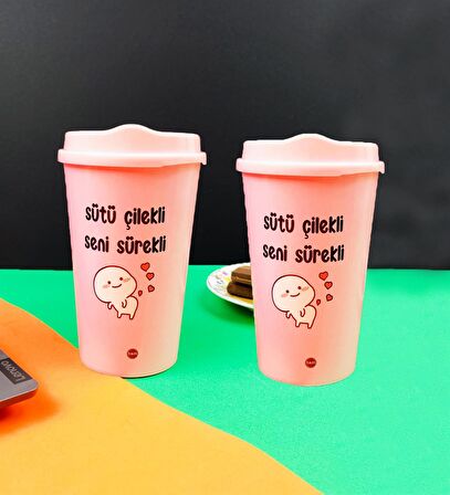 2'Li Motto Tasarımlı Plastik Kahve Bardağı